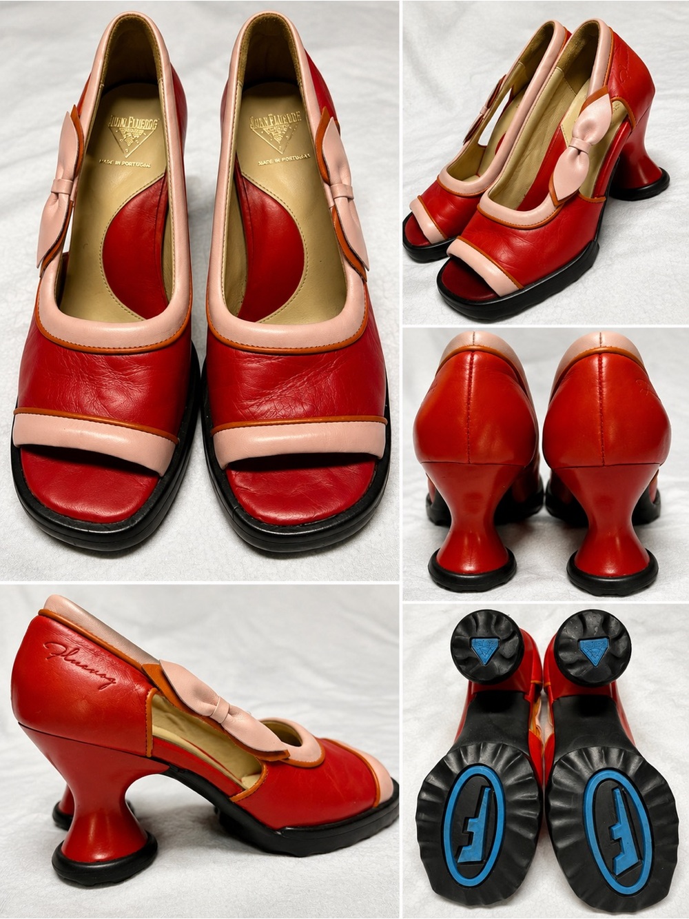 Rare Vintage John Fluevog Mini Bebe Shoes w/ Bows Open Toe Heels Pumps Size 8